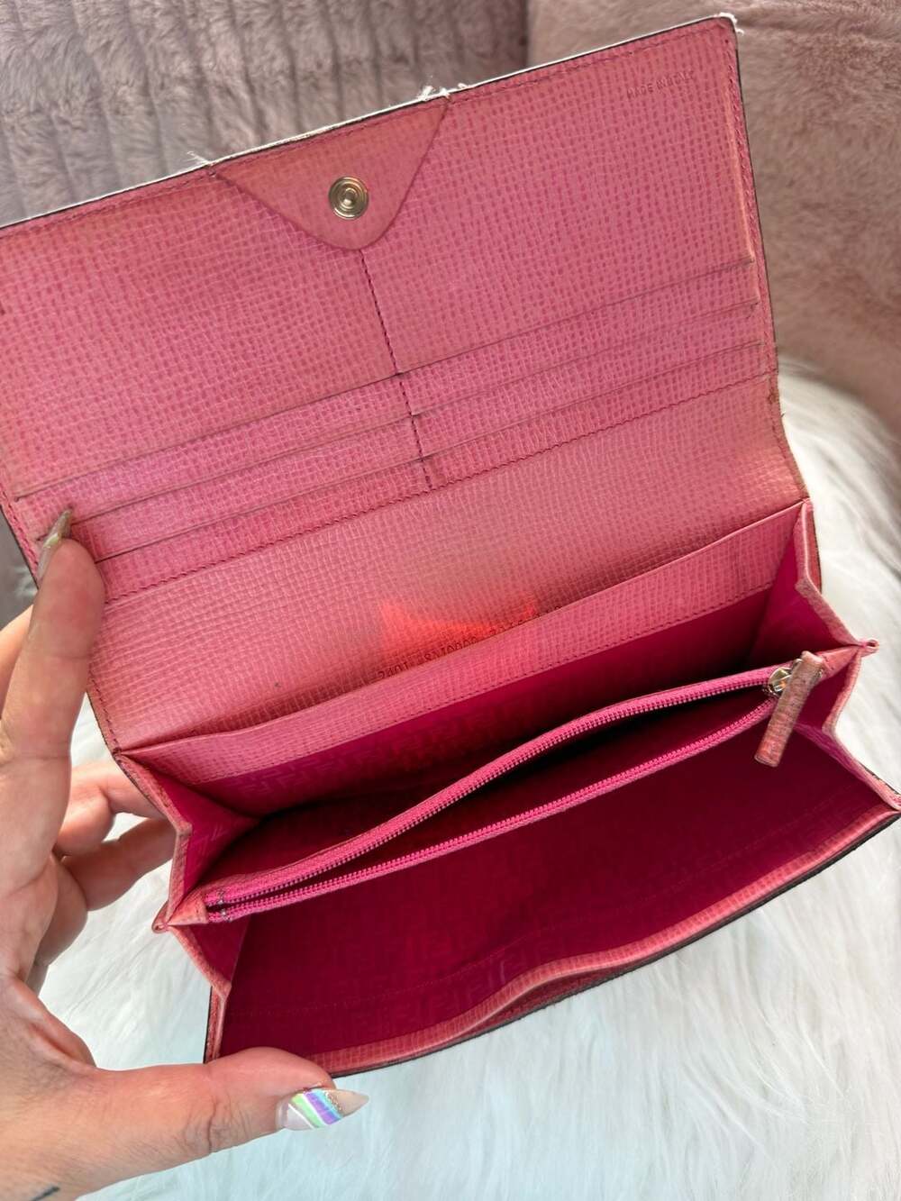 Fendi Vintage Zucca FF Monogram Coated Canvas Long Flap Wallet with Pink Leather - Picture 6 of 10